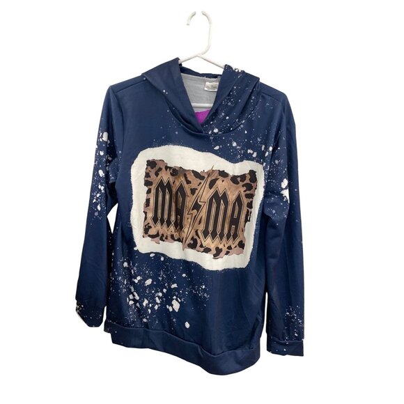 Mama Graphic Hoodie Navy Blue Splatter Print Adult Size Medium Casual Long Sleev - Picture 1 of 3